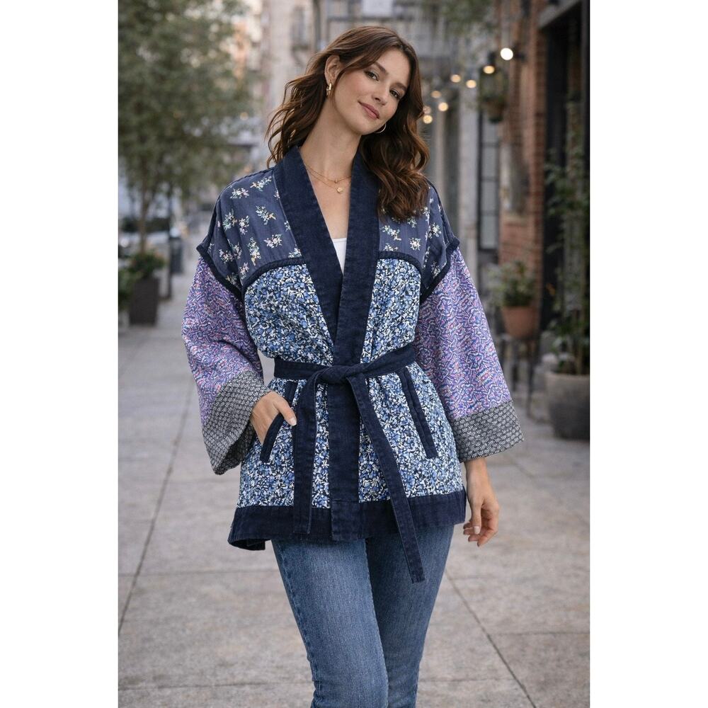 Gap Patchwork Kimono Jacket Small Quilted Boho Co… - image 1